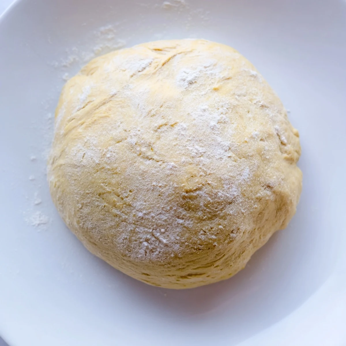 Golden-brown homemade pizza dough, ready to bake, perfect for a family pizza night feast.