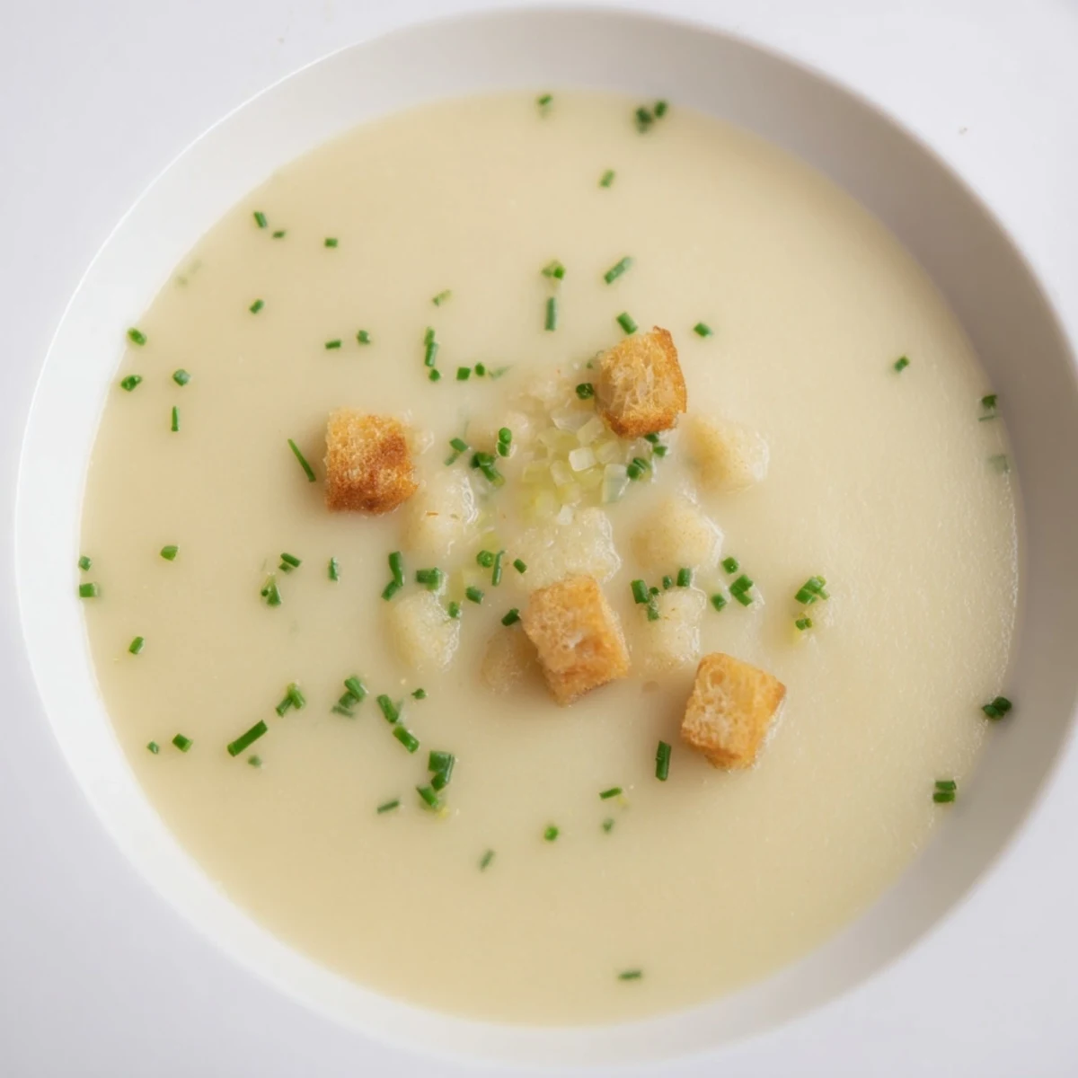 A close-up of piping hot Quick & Simple Potato and Leek Soup, perfect for a quick, gluten-free meal.