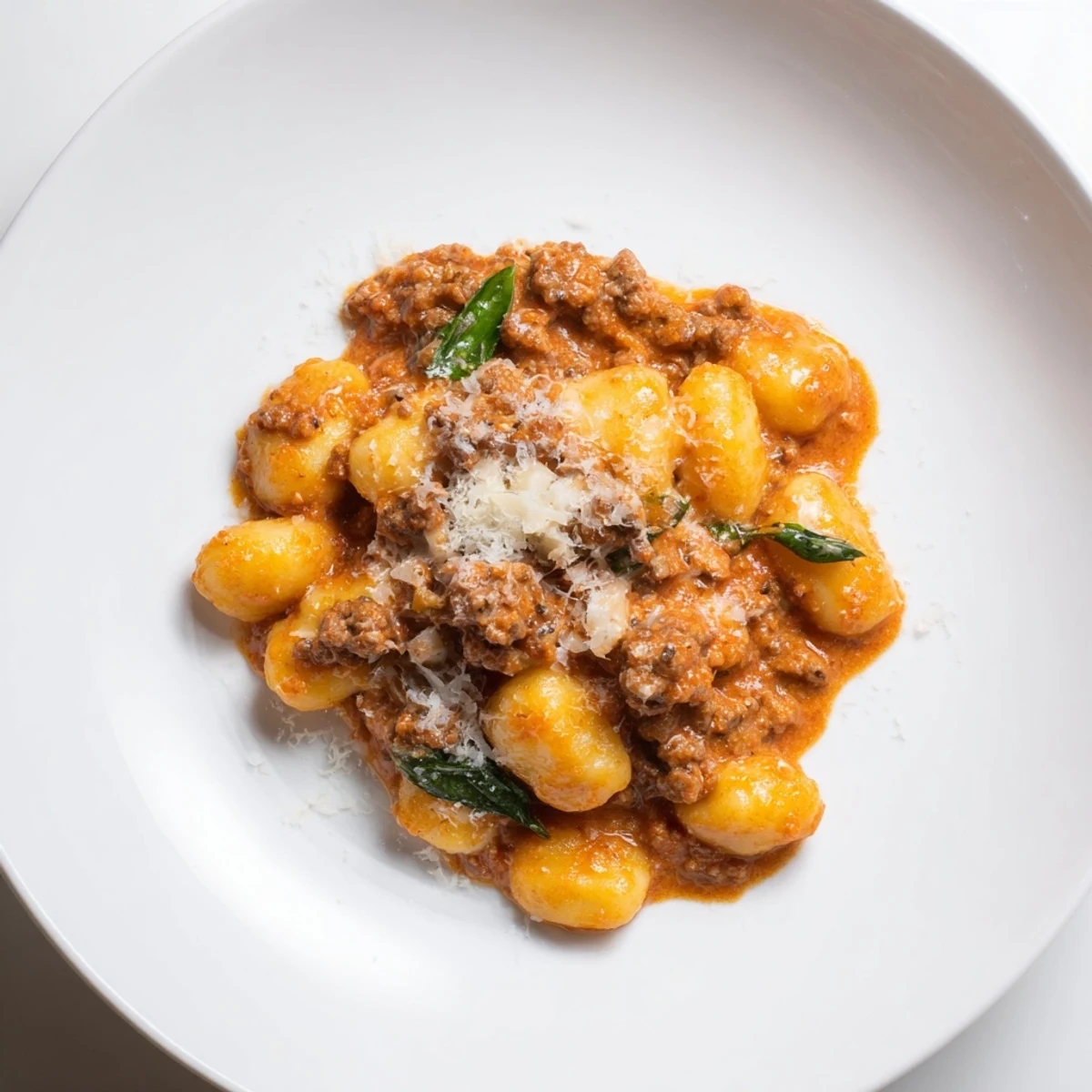 A close-up of creamy, vibrant Creamy Tomato and Sausage Gnocchi, ready for a delicious dinner.