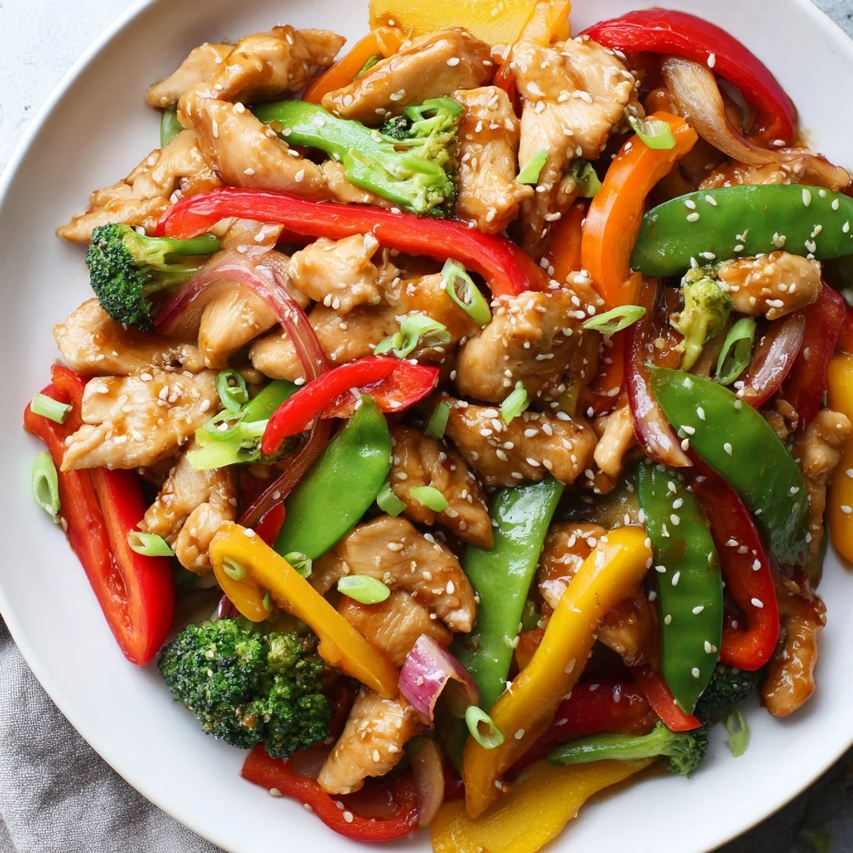 Sheet Pan Chicken Stir-Fry with colorful veggies, ready to serve over fluffy rice or quinoa.