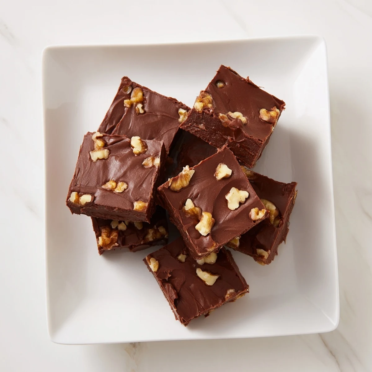 Creamy easy chocolate fudge glistening, ready to be sliced and shared as a sweet treat.