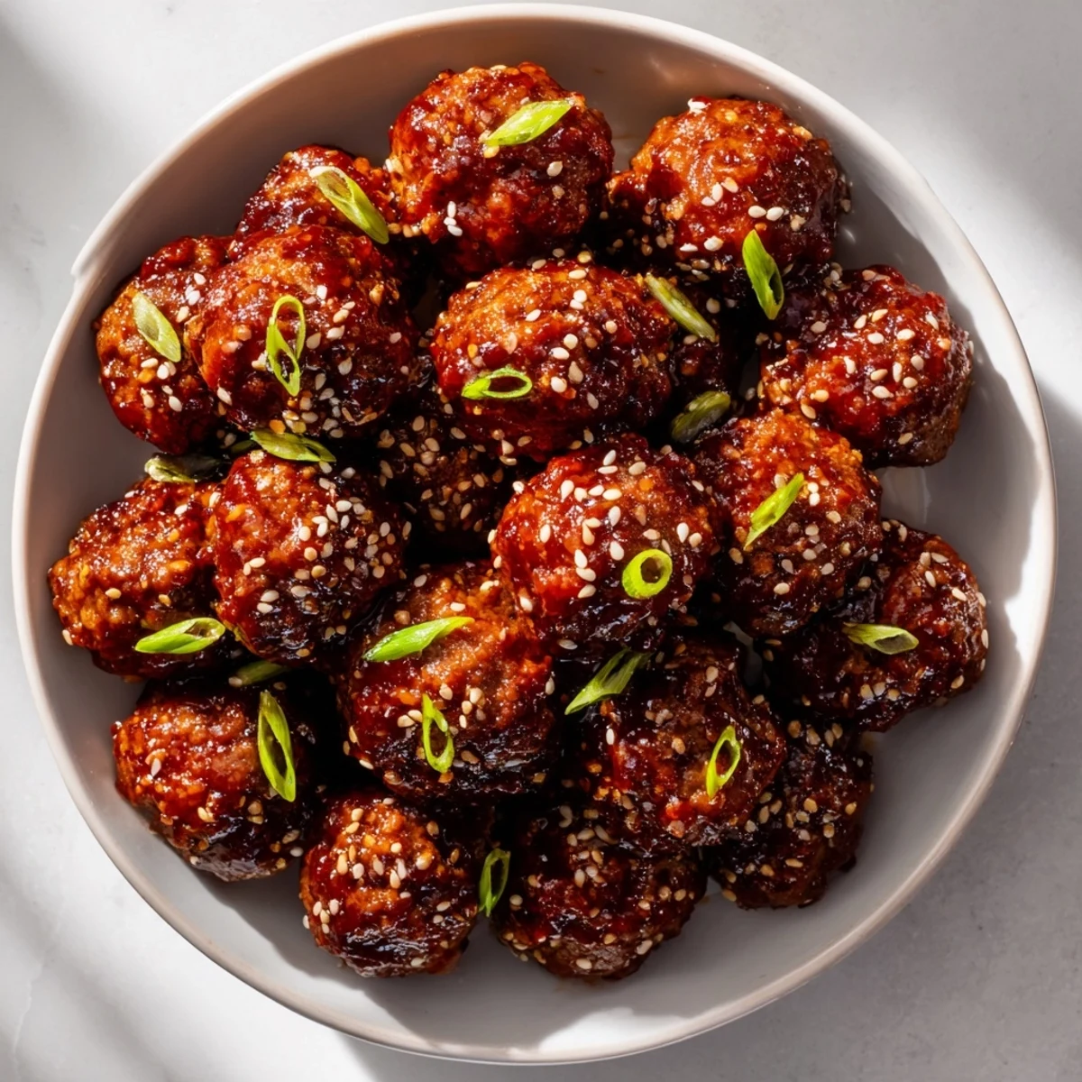 Golden-brown Spicy Sriracha Honey Meatballs, glistening with a vibrant glaze, ready to serve and enjoy.