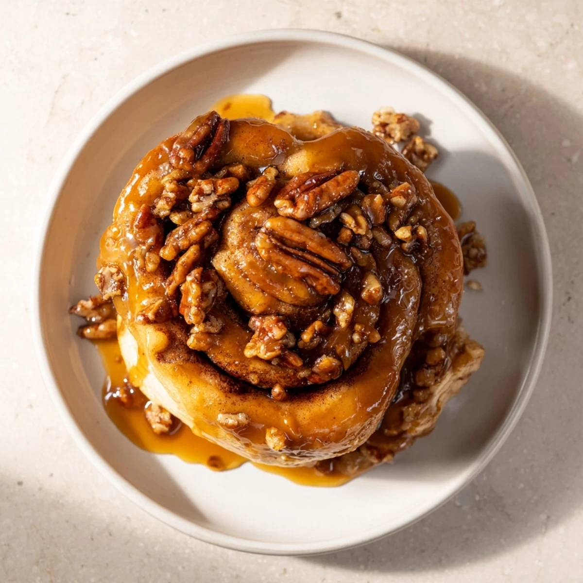 Pecan and honey sticky buns, golden brown and glistening, are served warm from the oven.