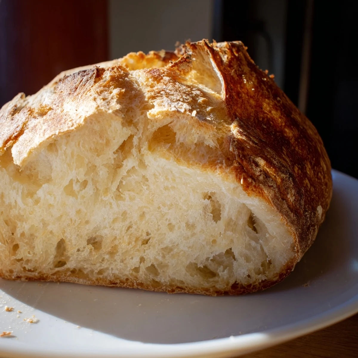 Golden-crusted loaf of The Best Easy No-Knead Bread inviting you to imagine the airy crumb within.