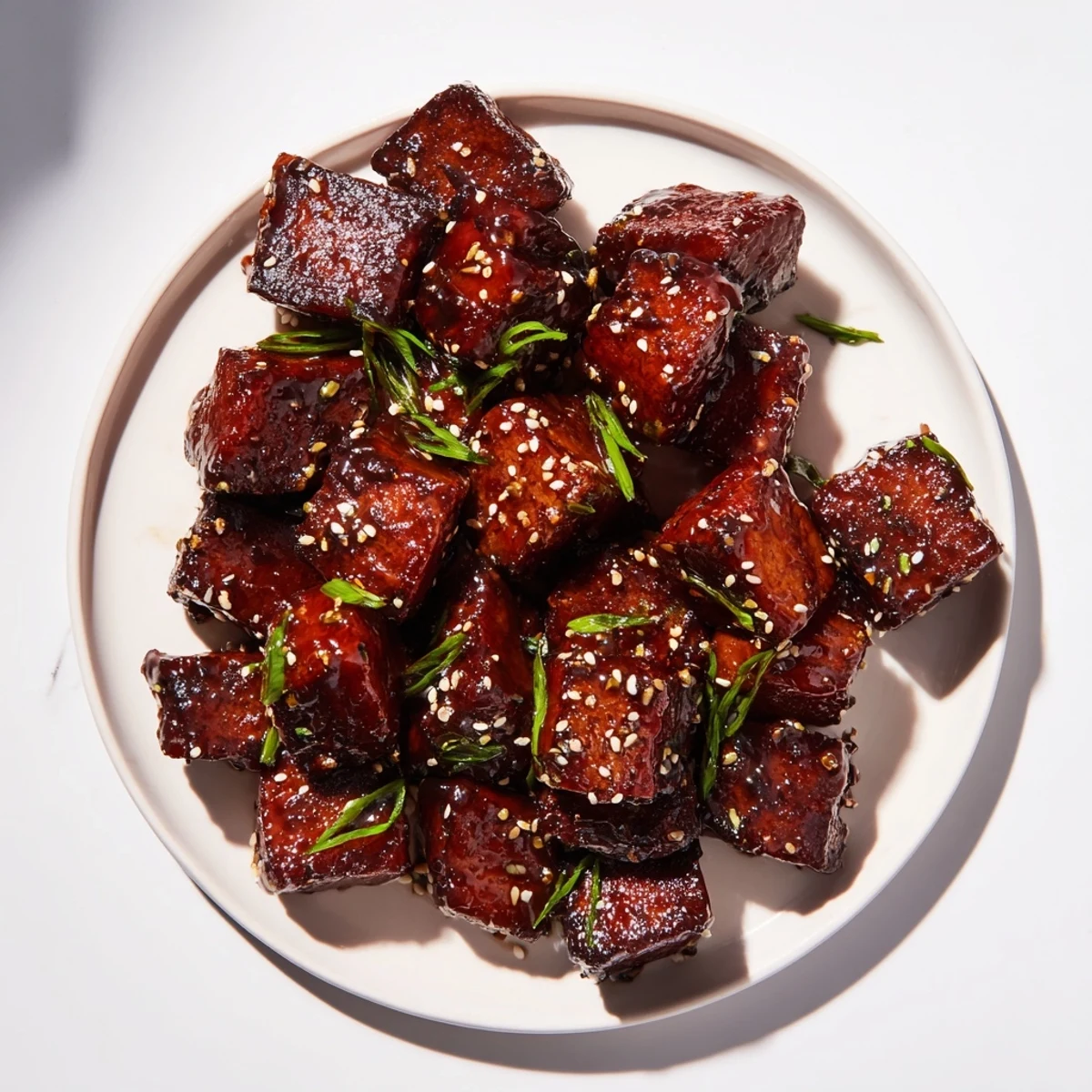 Golden, caramelized air fryer turkey bites with sesame seeds, perfect party appetizer presentation.