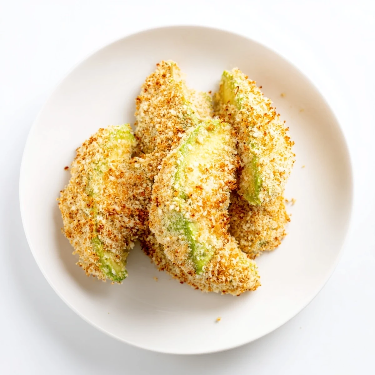 Golden brown Crispy Baked Avocado Fries, perfectly crunchy and ready to be served with dipping sauce.