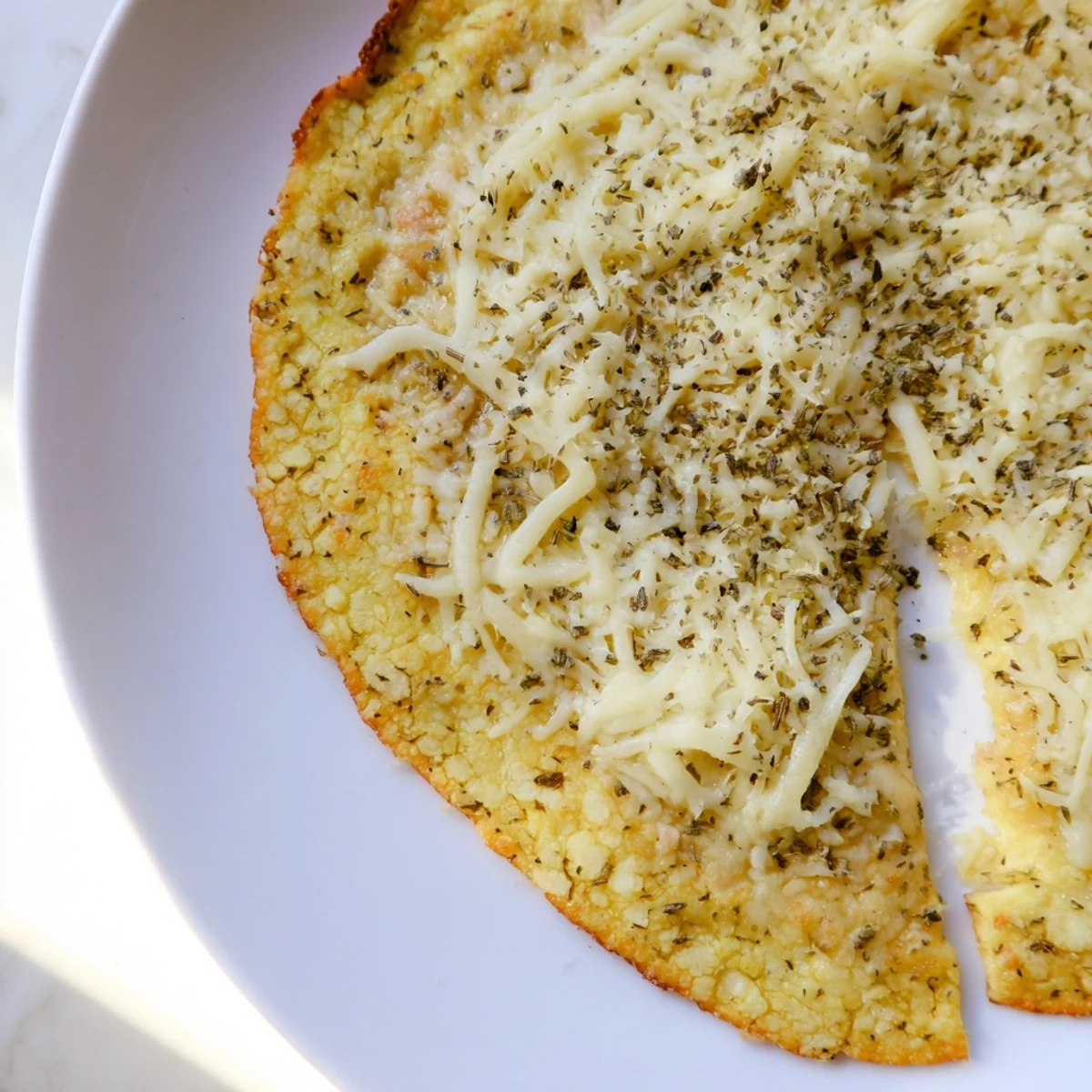 Golden-brown cauliflower pizza crust, a gluten-free base ready for your favorite toppings.