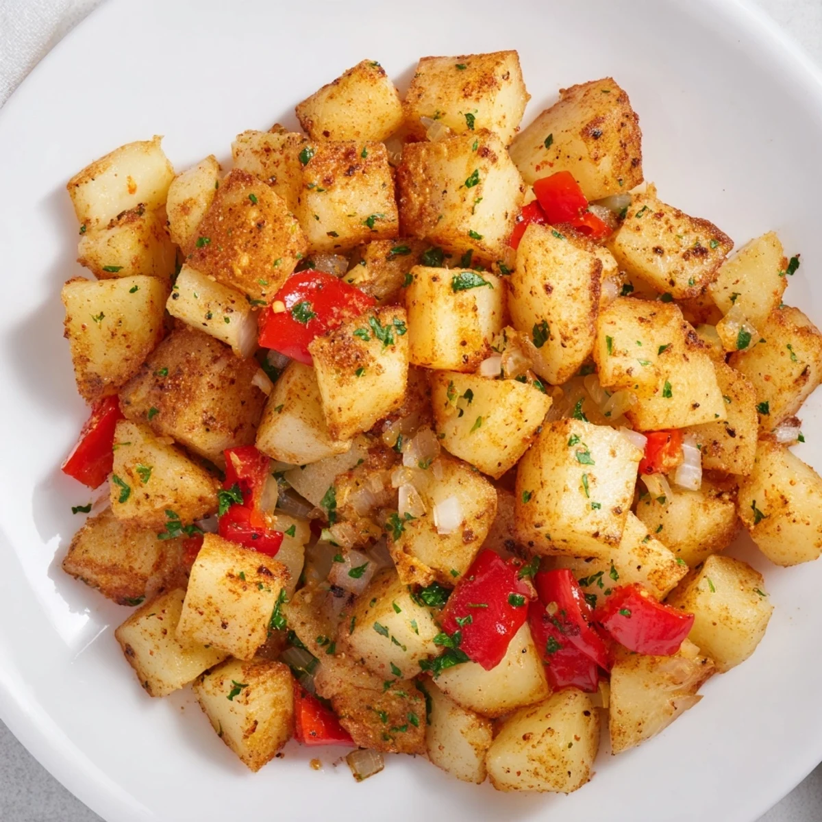 Golden, crispy Air Fryer Breakfast Potatoes, a perfect diner-style side dish with vibrant bell peppers.