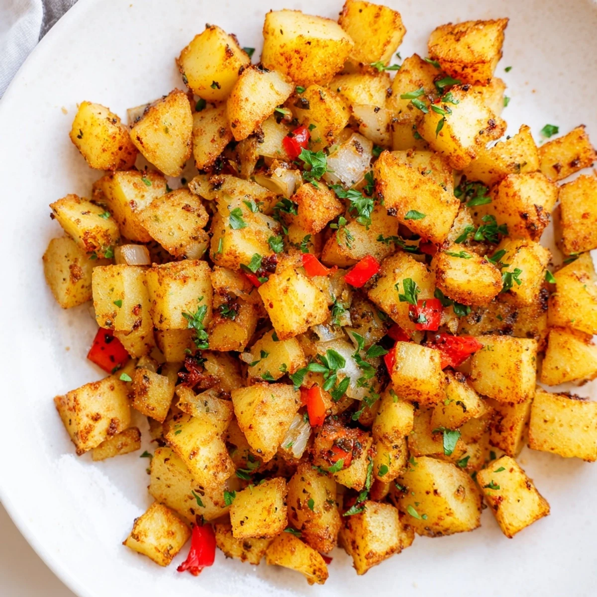 Sizzling hot Air Fryer Breakfast Potatoes, ready to be enjoyed as a hearty gluten-free and vegan breakfast treat.