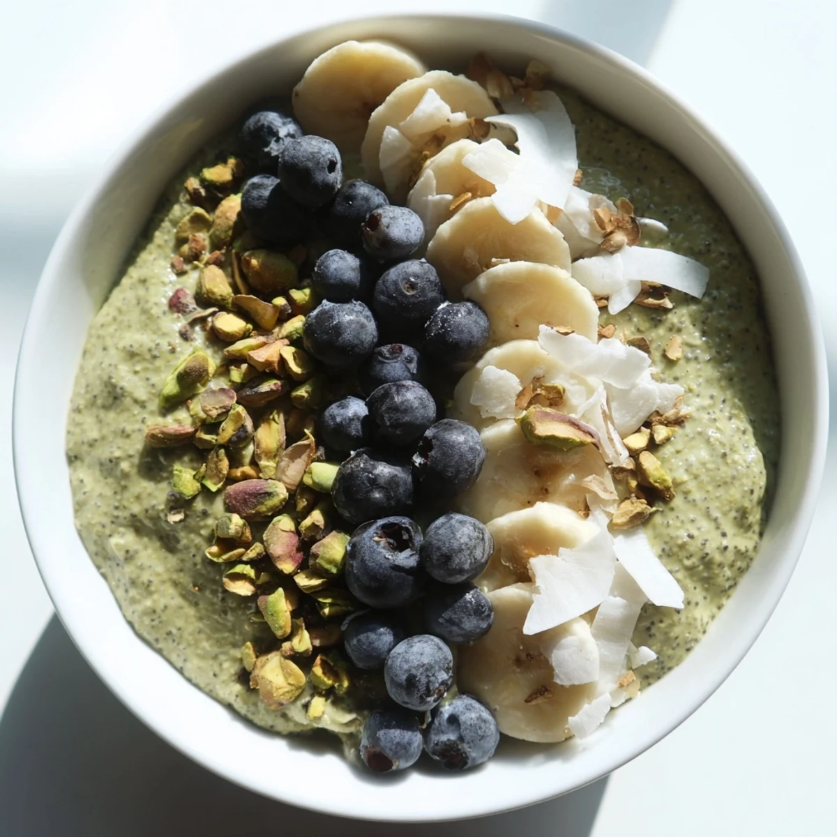 Creamy matcha overnight oats topped with fresh berries, a delightful, healthy breakfast option.