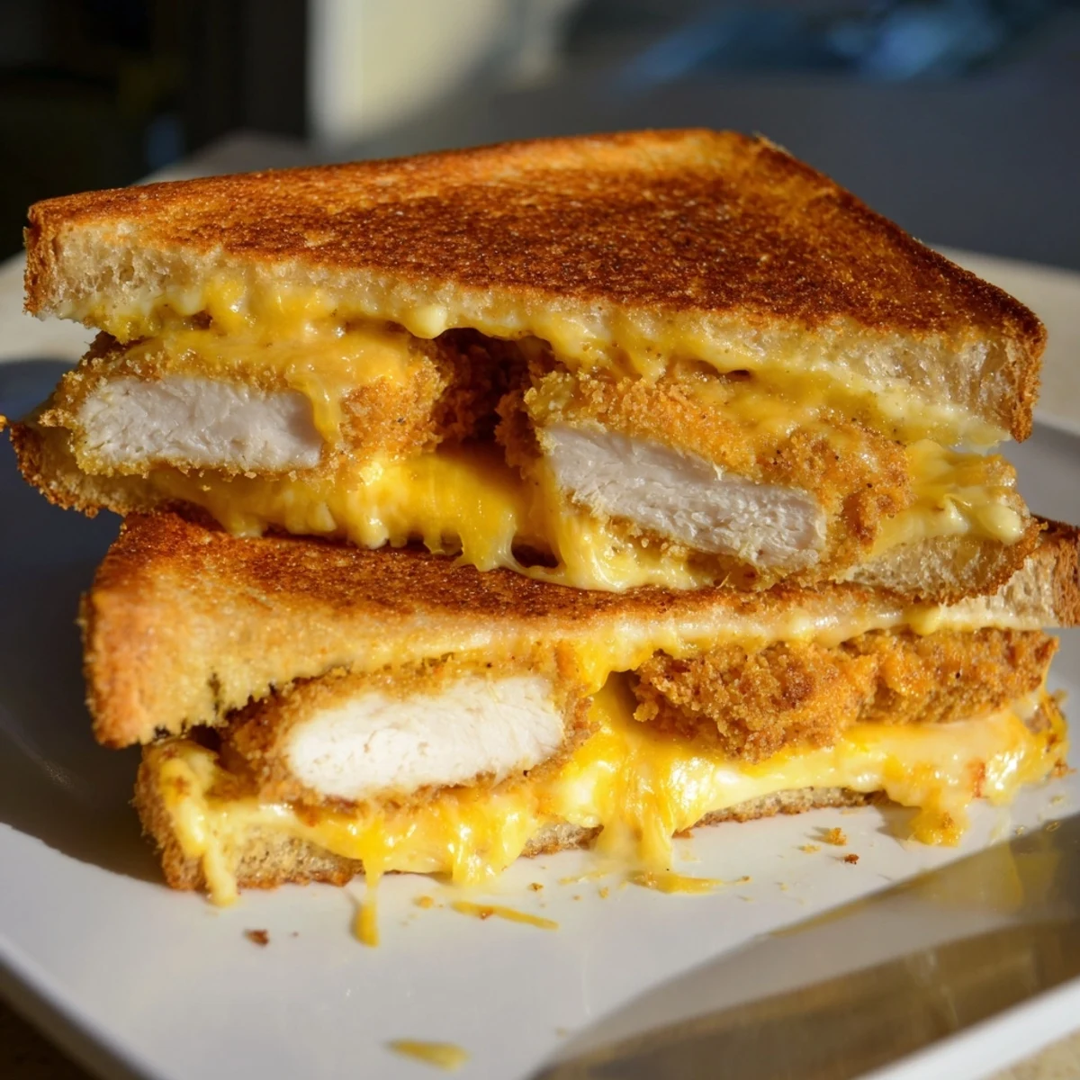 Hot Chicken Nugget Grilled Cheese sandwich with melted cheese, ready for a delicious, savory bite.