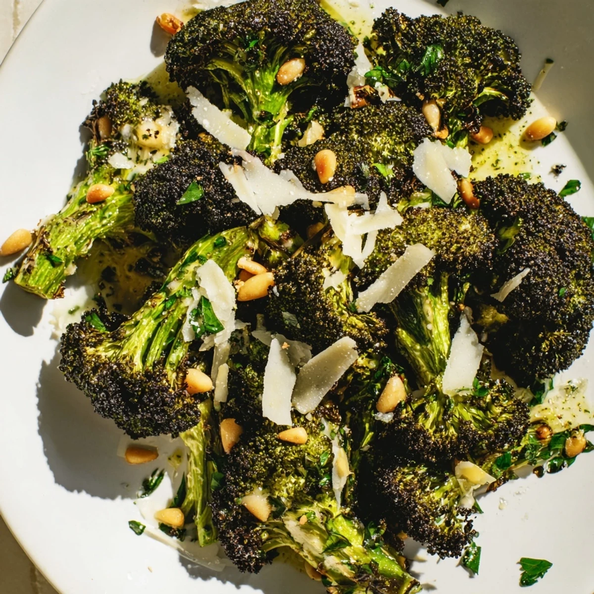 Enjoy a colorful plate of modern American charred broccoli salad, perfect for a light lunch.