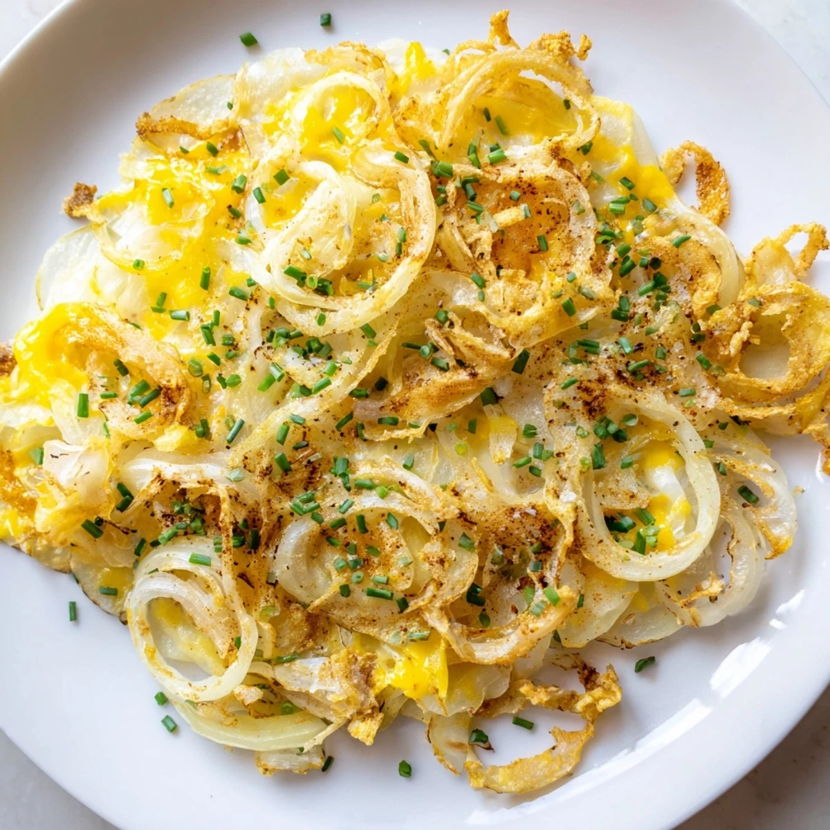 Golden, crispy onion cheese chips piled high, a perfect low-carb snack with melted cheese.