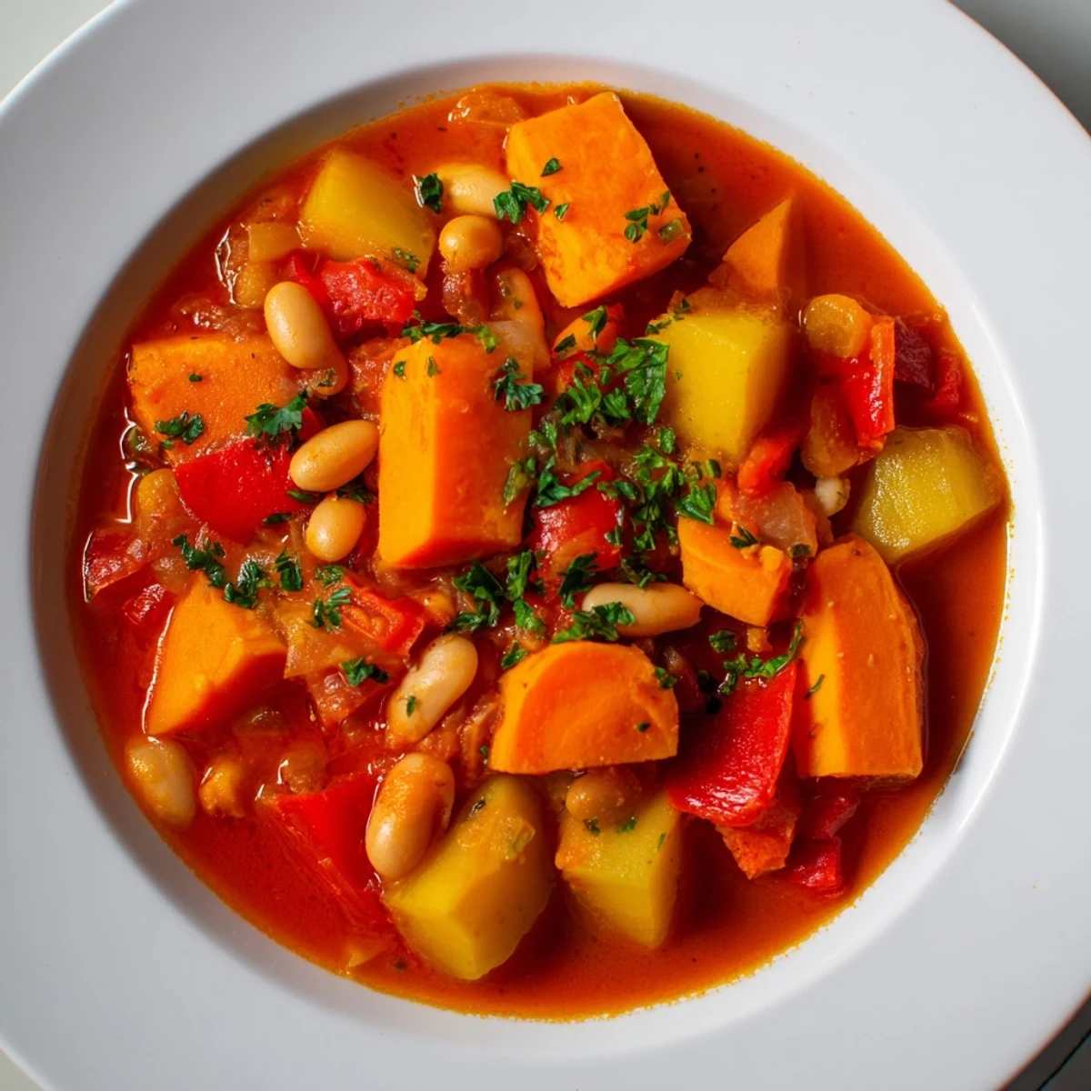 This hearty, flavorful Hearty Vegan Sweet Potato Stew simmers with a rich tomato broth, creating comfort.