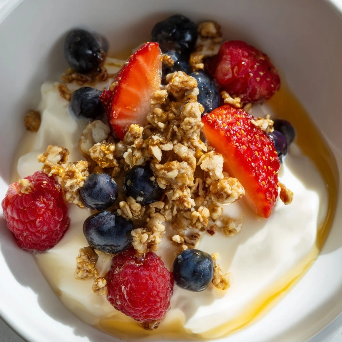 Creamy Cottage Cheese Hot Honey Bowl with vibrant berries, a sweet and savory breakfast treat.