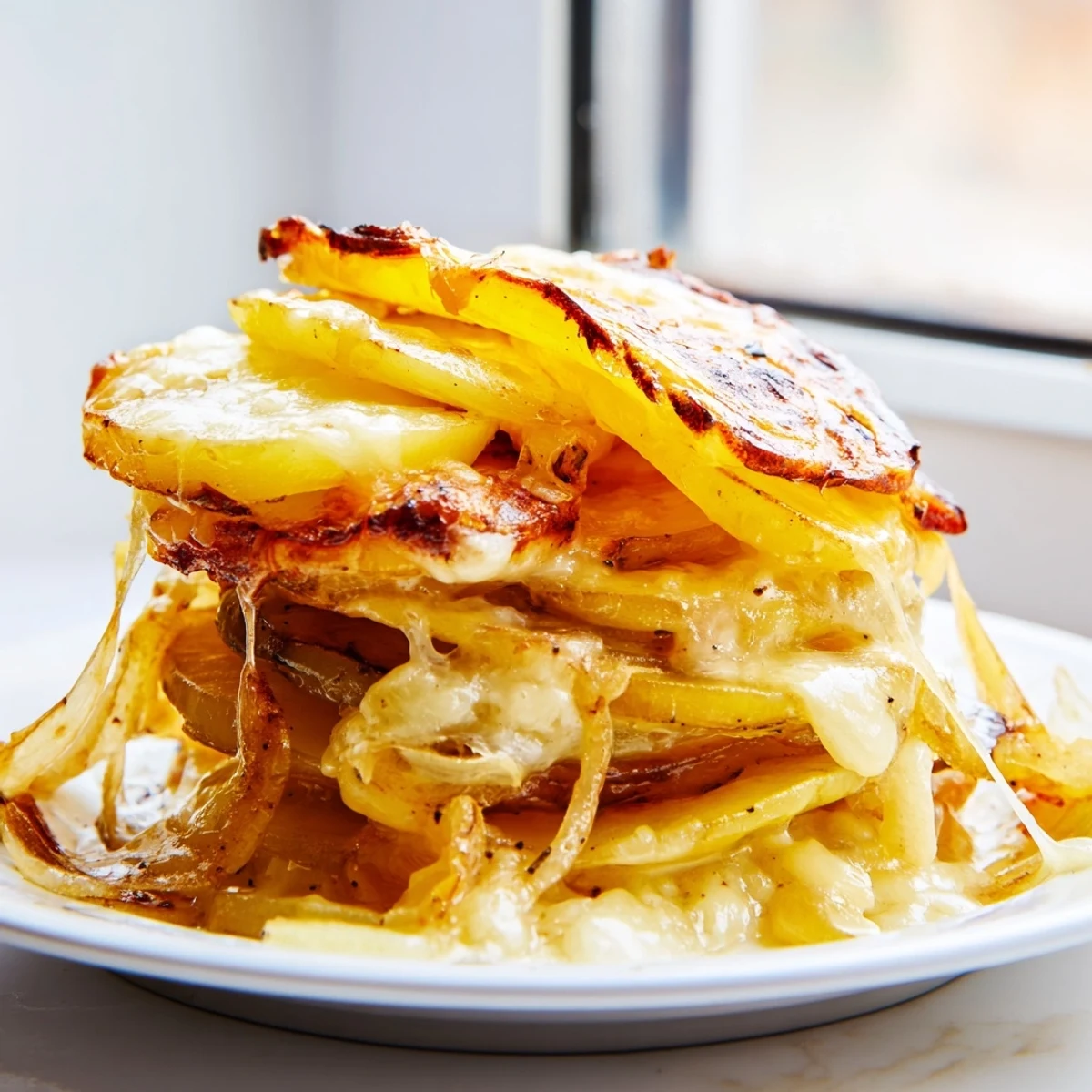 Golden roasted potato slices layered with deeply caramelized onions and bubbly Gruyère in this French Onion Soup Potatoes casserole.