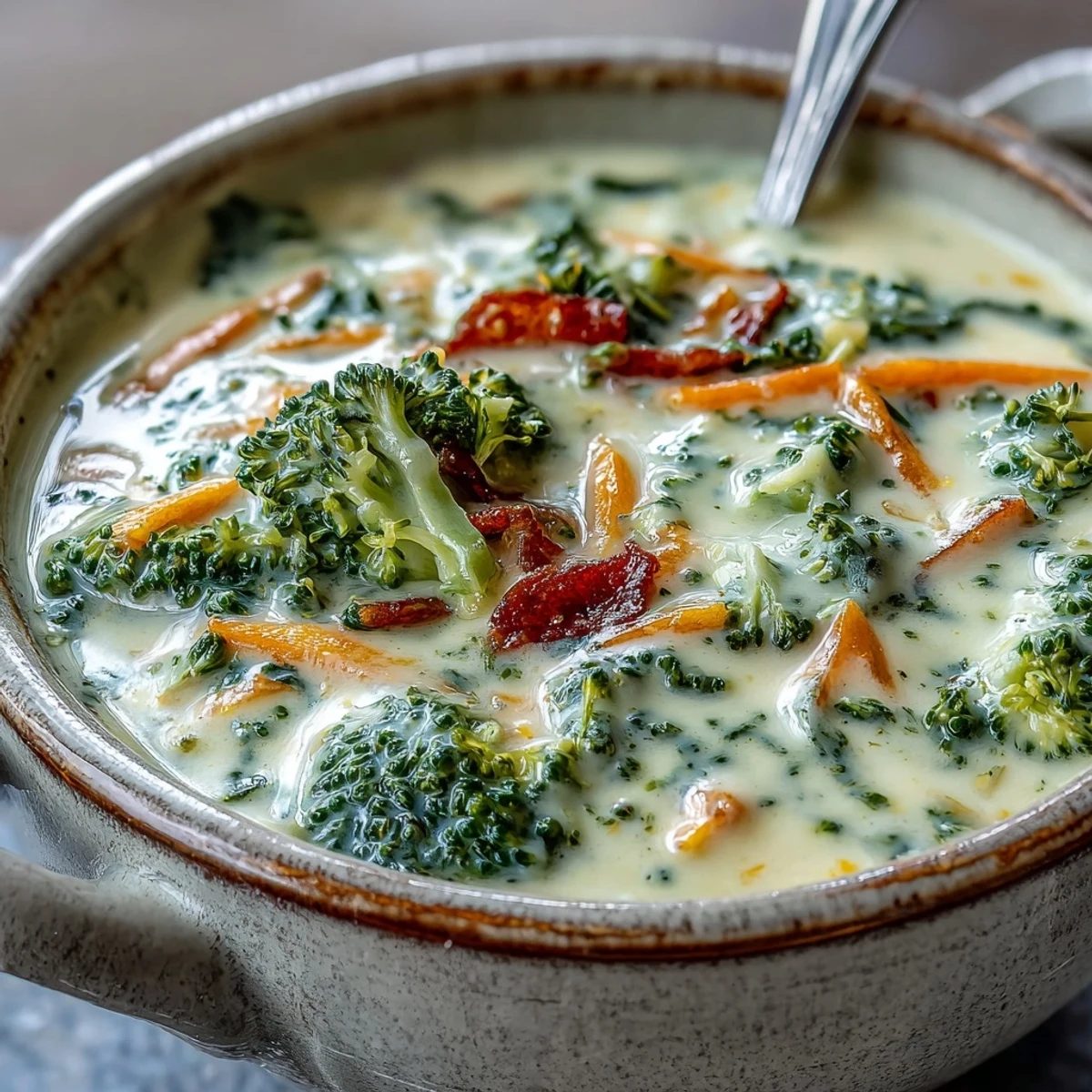 Comforting Broccoli Cheddar Soup featuring tender broccoli and sharp cheddar, perfect for a chilly day meal.
