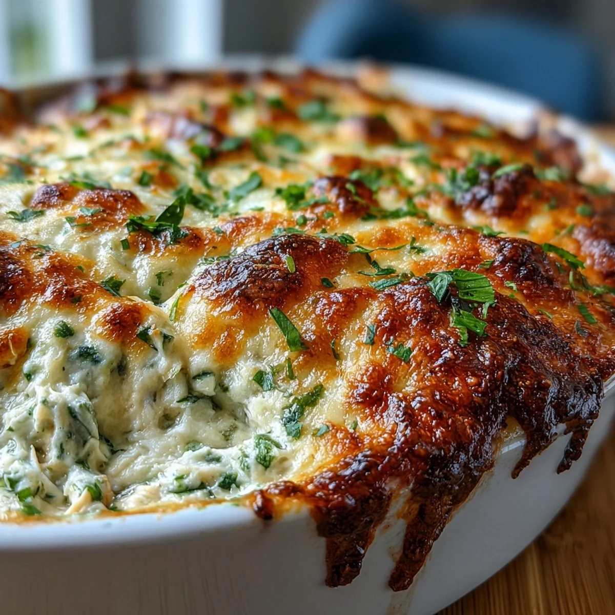 A warm, golden bowl of Cilantro and Lime Chicken With Scoops, featuring shredded chicken and fresh herbs.