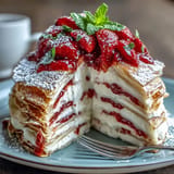 Slice into this sweet strawberry mascarpone crêpe cake for a festive treat.