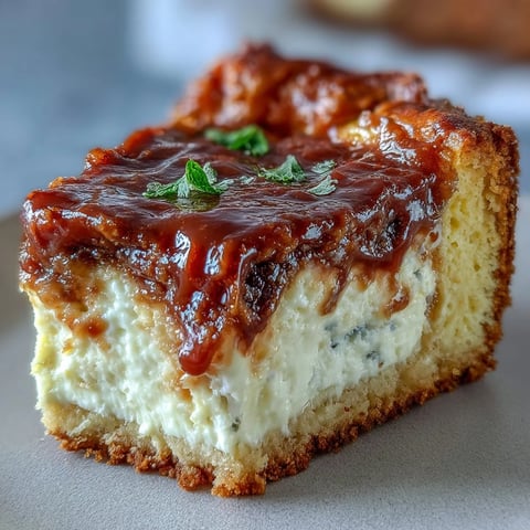 Golden-brown slices of Caramel Cream Cheese Bread reveal a creamy cheesecake-like center and sweet caramel swirls on a rustic plate.