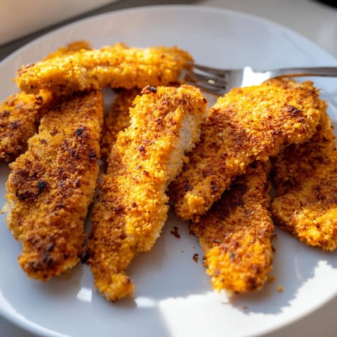 Oven-fresh crispy baked chicken tenders with crunchy coating and juicy, tender centers.