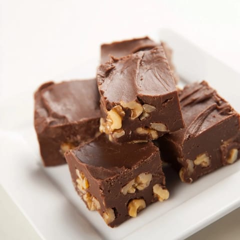 This homemade easy chocolate fudge shows off a smooth, perfect surface before cutting.