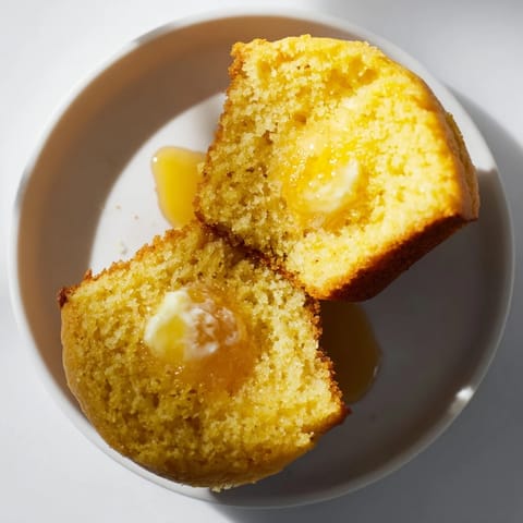 Freshly baked Honey Butter Cornbread Muffins, with a visible, glistening crust. Serve them for breakfast!