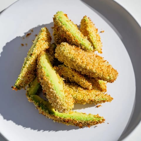 Visualize delicious and crispy baked Avocado Fries, a perfect veggie appetizer, drizzled with lemon.