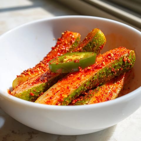 Bright green taco pickles glisten with red pepper flakes and garlic slices, perfect for parties or as a tangy side.