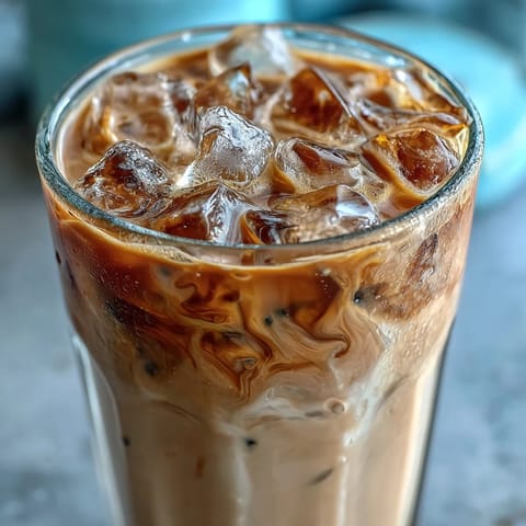 Cool brewed hojicha tea, maple syrup, and ice-filled glasses ready for a homemade Iced Hojicha Latte.
