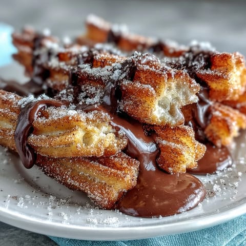 Crispy, golden churro bites dusted in cinnamon sugar, served warm with a rich chocolate dipping sauce for Cinco de Mayo celebrations.