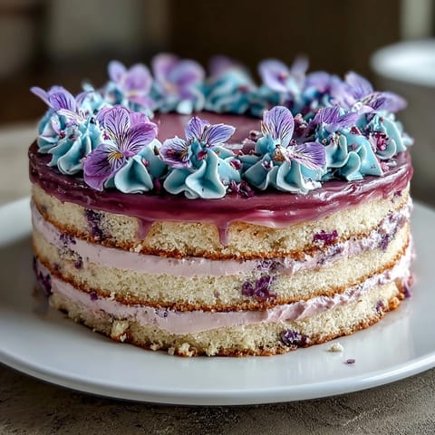 Showstopping Mothers Day cake with pink ombre buttercream and delicate edible flowers on top.
