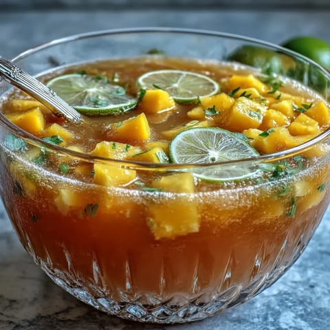 Vibrant Grad Party Punch with mango, pineapple, and sparkling lemonade.