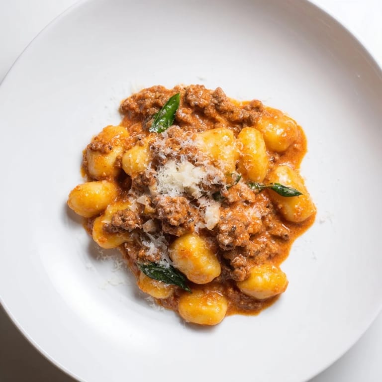 A close-up of creamy, vibrant Creamy Tomato and Sausage Gnocchi, ready for a delicious dinner.
