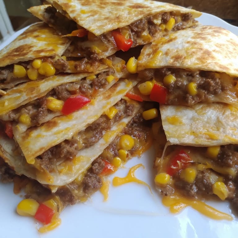A close-up view of a baked Sheet Pan Quesadillas featuring melted cheese and a crispy tortilla crust.