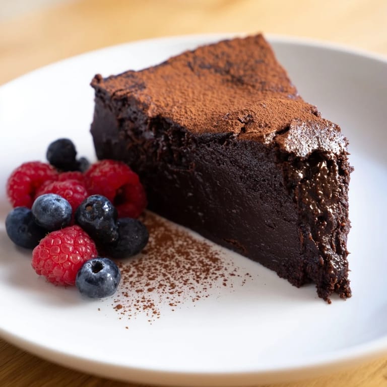 Moist and fudgy decadent flourless chocolate cake, perfect for a gluten-free dessert centerpiece.