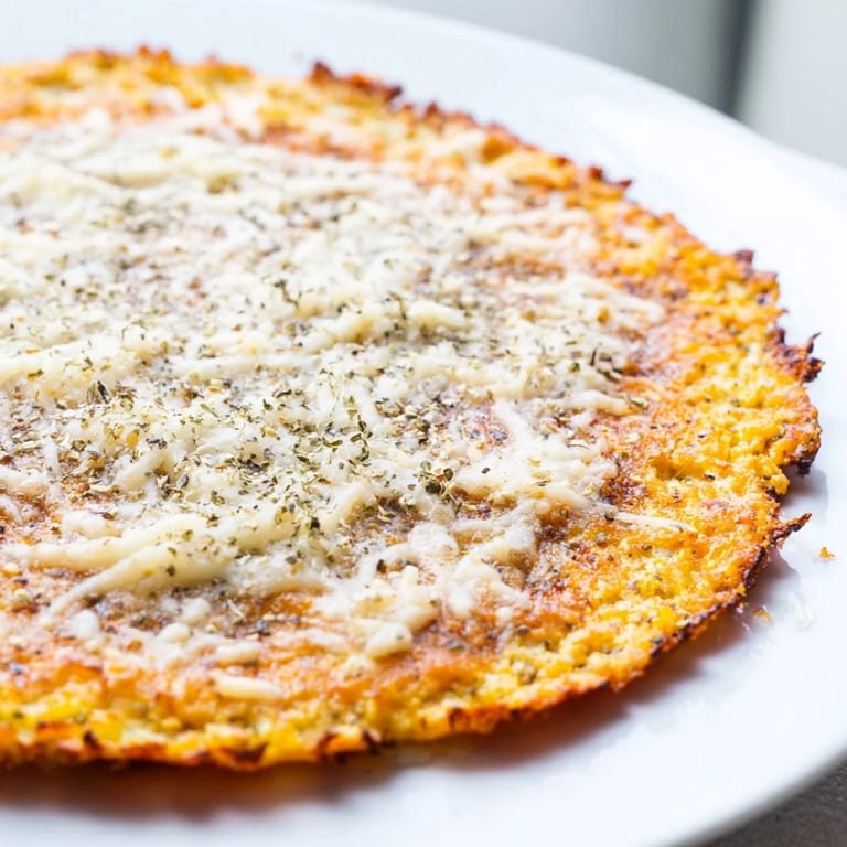 Oven-baked cauliflower pizza crust, fragrant with herbs, offering a delightful low-carb dinner.