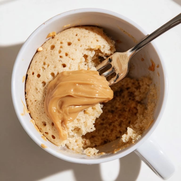 Enjoy a quick bite of this peanut butter mug cake; it’s a single-serving dessert, perfect for any craving.