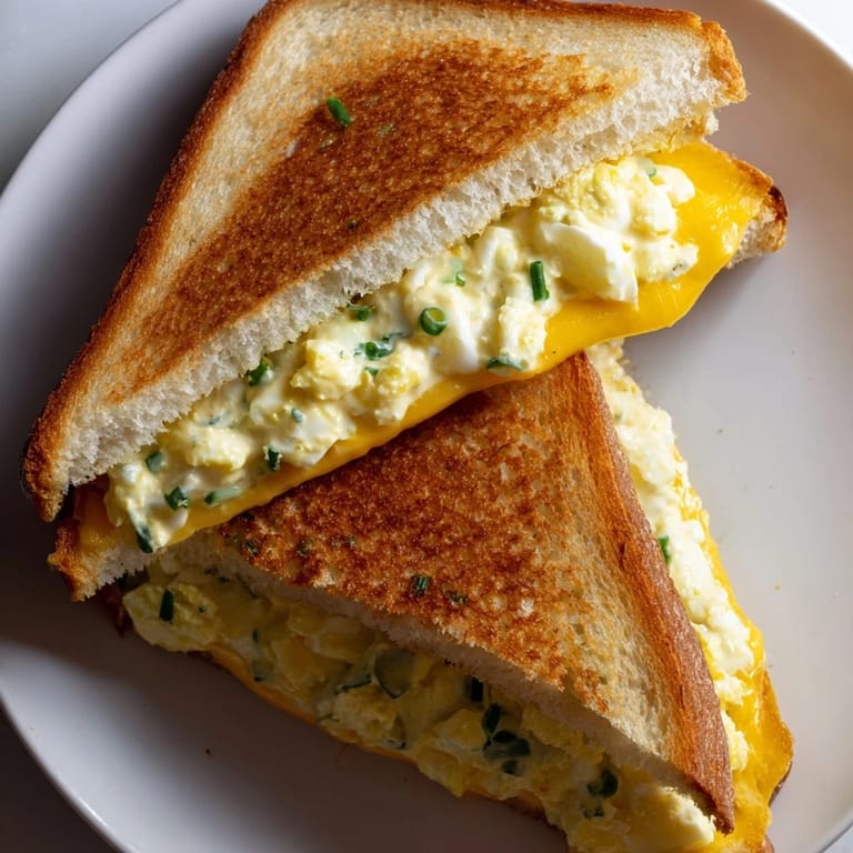 Melted cheese hugs the creamy egg salad in this delicious, golden-brown Egg Salad Grilled Cheese.