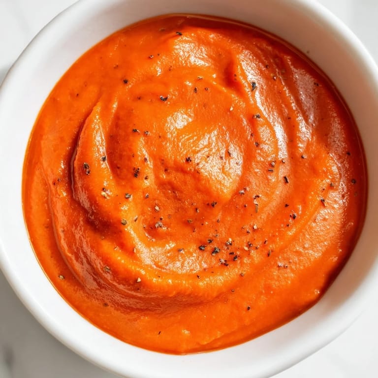 Bright red Instant Creamy Marinara Hack ready for serving, showcasing the creamy texture and simple, fresh ingredients.