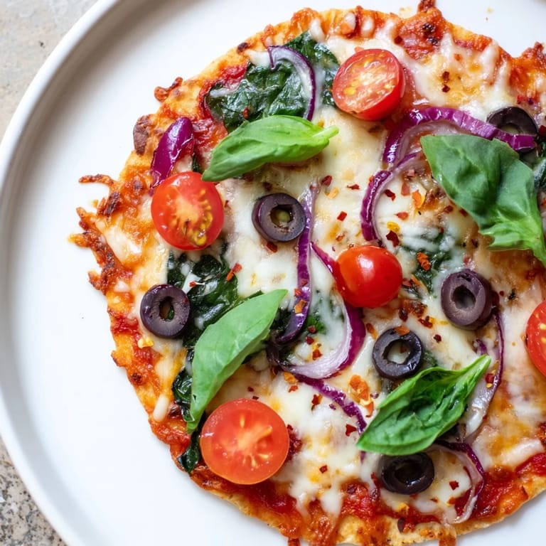 Crispy Tortilla Pizza, showcasing golden-brown tortilla crust with vibrant tomato sauce and toppings.