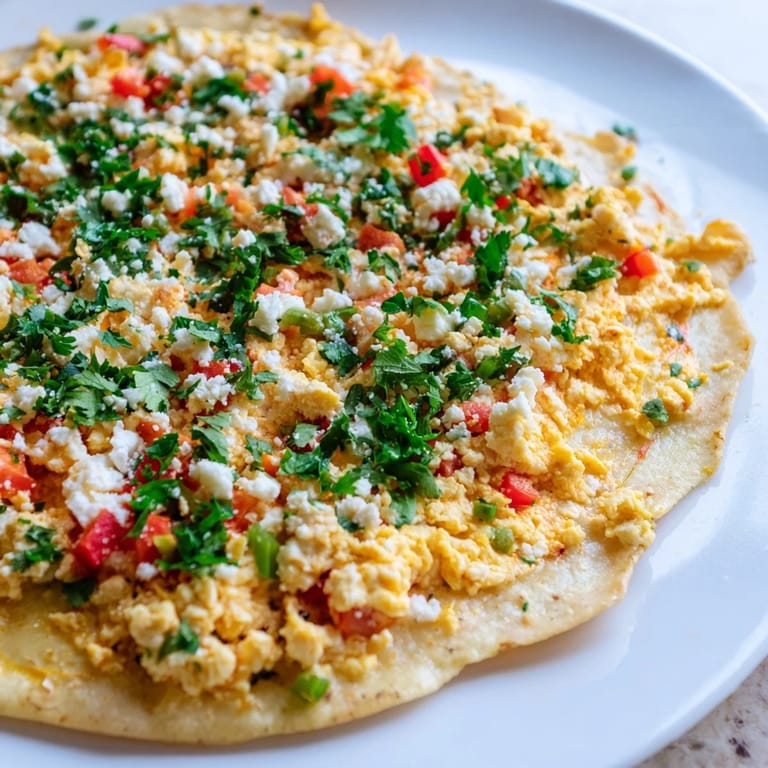 A beautiful slice of Turkish Menemen Eggs Pizza; the crust is golden, speckled with herbs.