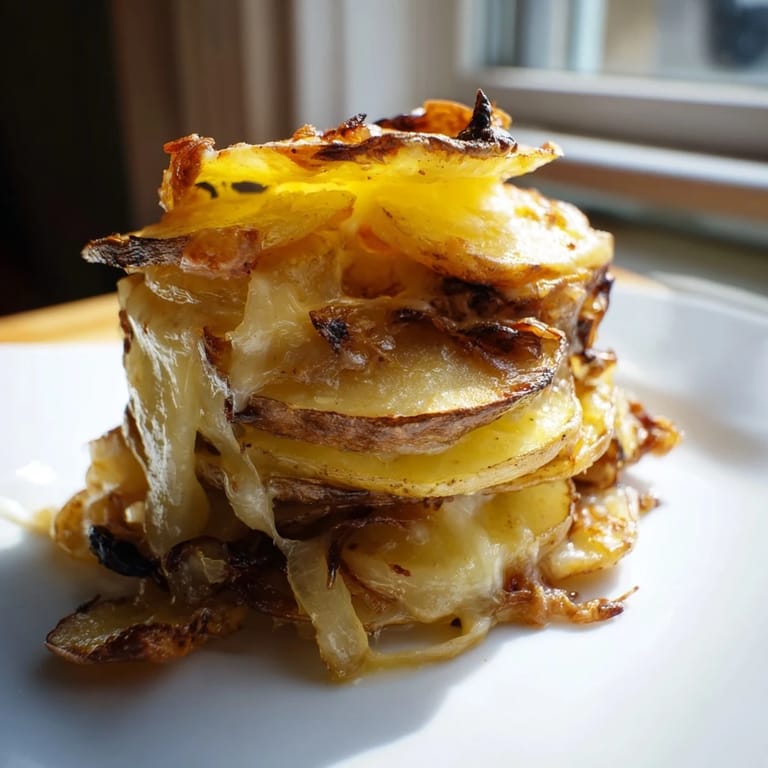 Tender Yukon Gold potato rounds and sweet caramelized onions create a rich French Onion Soup Potatoes bake, finished with melted cheese.