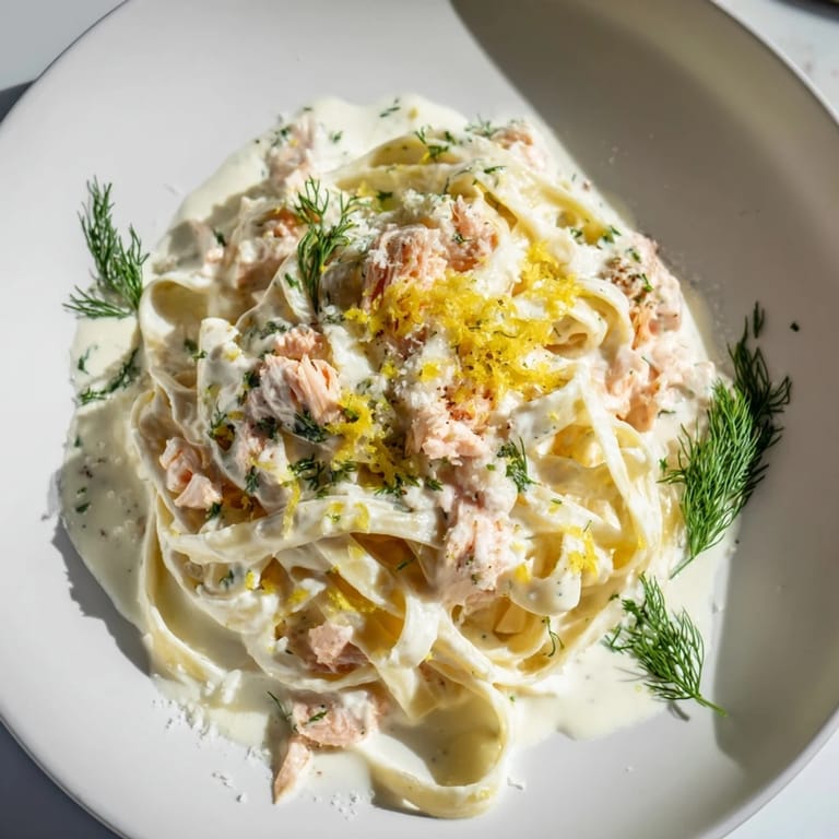 The best creamy salmon pasta garnished with flaked hot-smoked salmon and a sprinkle of Parmesan cheese for a quick dinner.