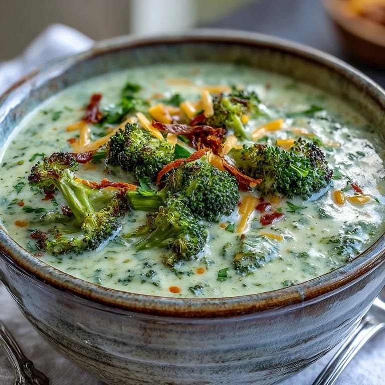 A spoon dipping into velvety Roasted Broccoli Cheddar Soup, with tender carrots and melted sharp cheddar visible.