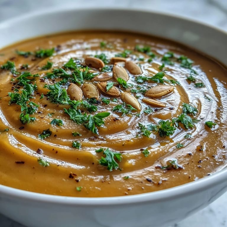 Vibrant roasted vegetable soup featuring rich broccoli and sweet butternut squash, finished with a coconut milk drizzle.