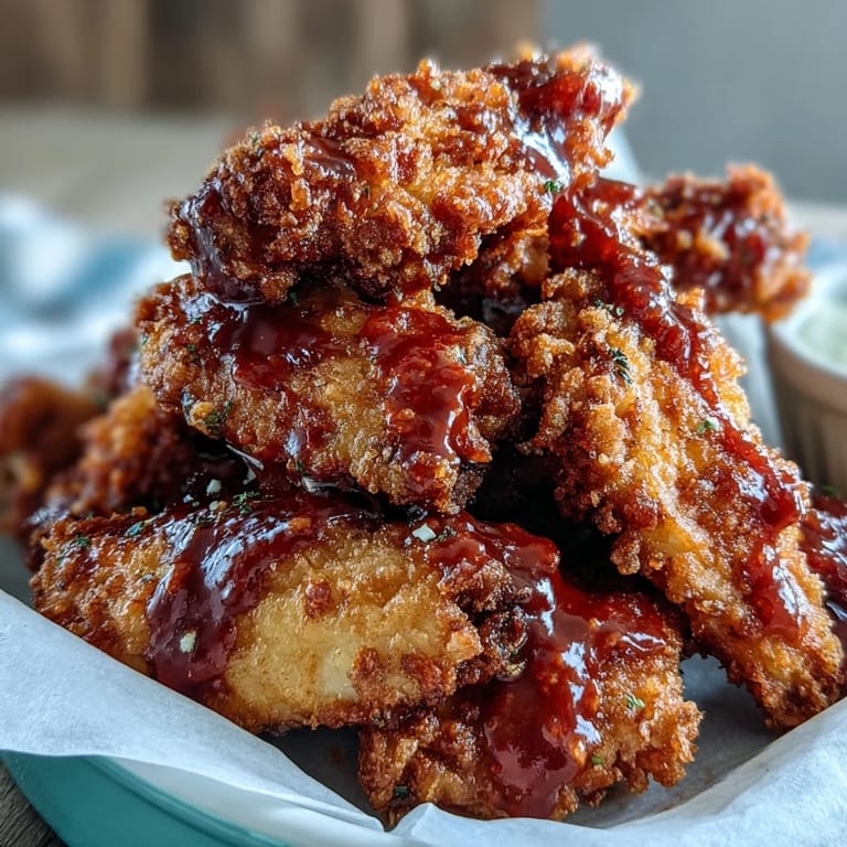 Platter of golden Fried Chicken Wings, drizzled with sweet Thai chili sauce and garnished with fresh scallions for color.