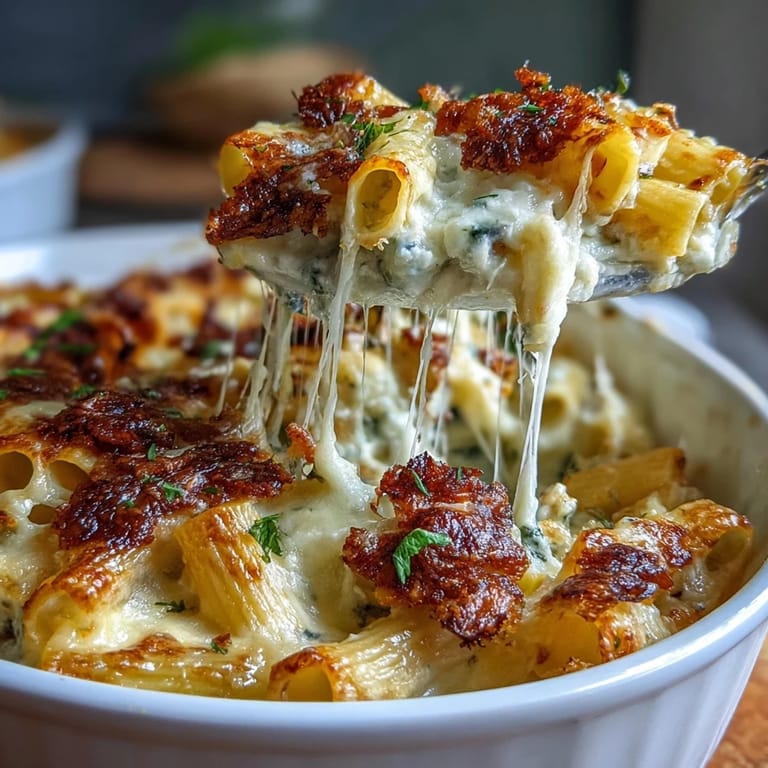 Family-friendly One-Pot Cheesy Pasta Bake topped with bubbling cheddar and fresh herbs.