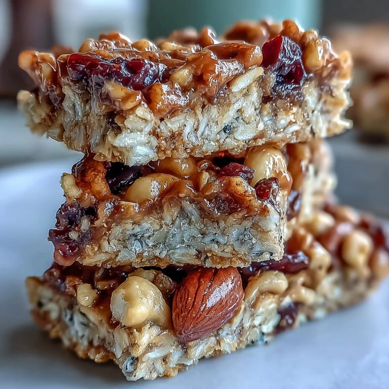 Homemade No-Bake Granola Energy Bars with oats, nuts, and dried fruit, ideal for on-the-go energy.  