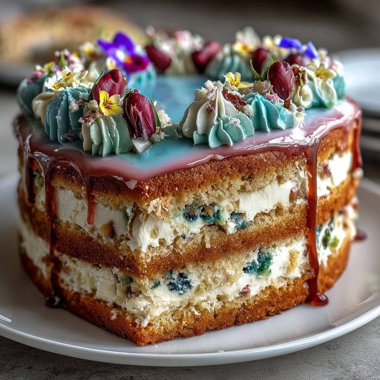 Beautiful Mothers Day cake with silky pink ombre buttercream and vibrant edible flower decorations.